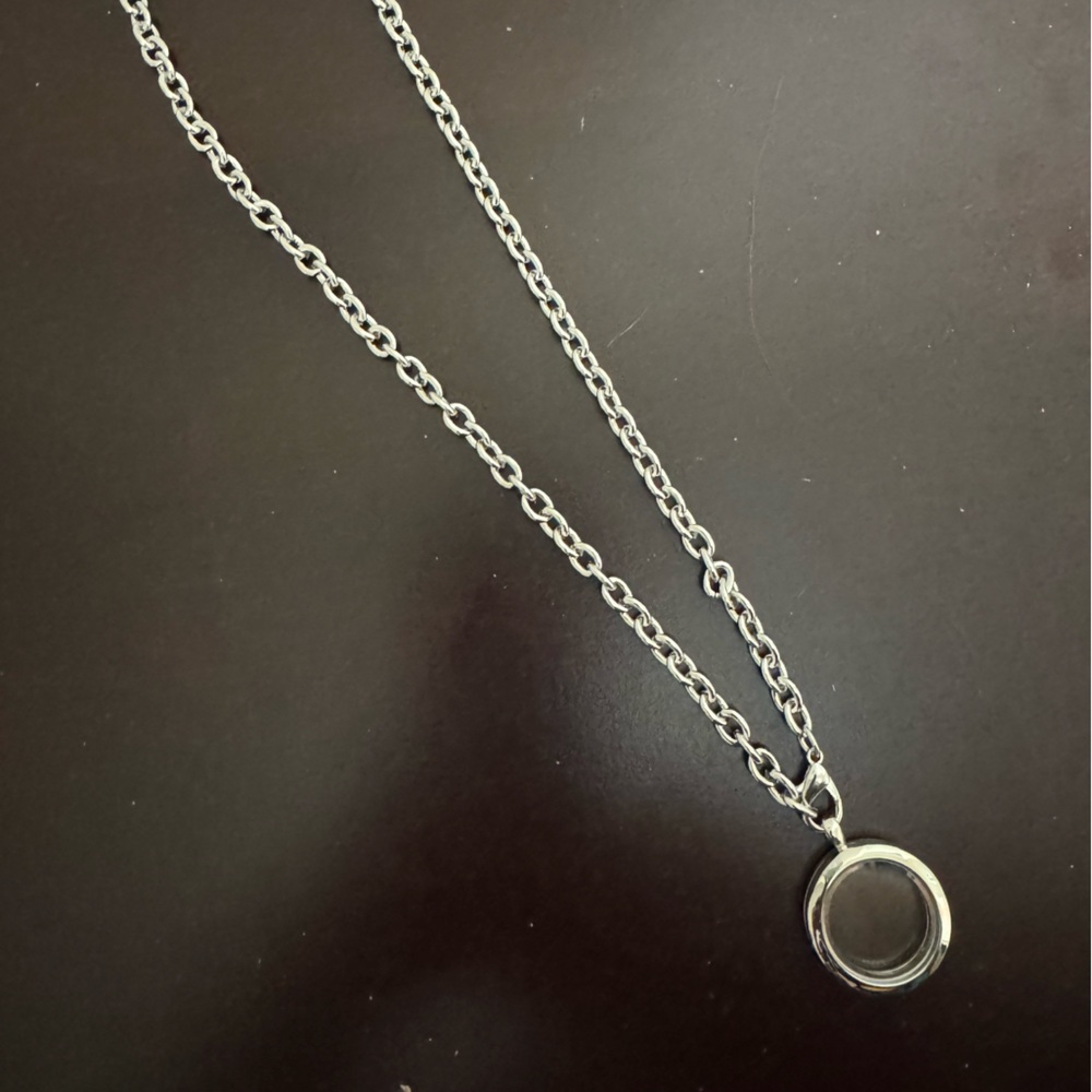 Silver Tone Chain Necklace with Clear Locket Pendant